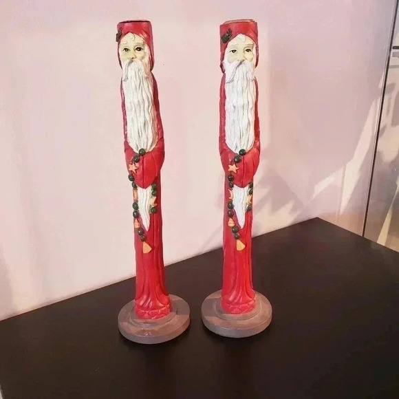 Other - Tall Skinny Santa Claus Candle Holders - Set of 2